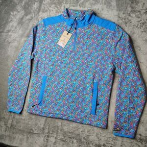 Chubbies‎ Pullover Mens Medium Blue The Spade Quilted Quarter Zip Floral AOP NWT